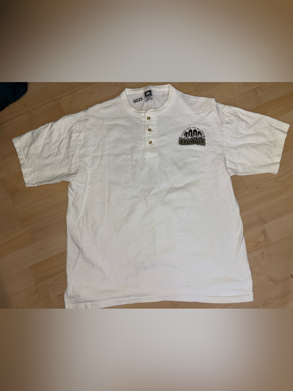 Classic Sturgis Logo XL Short Sleeve Henley Tee in White #0025